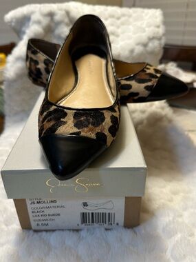 Jessica Simpson Leopard Print Pointed Toe Flats - Black & Brown